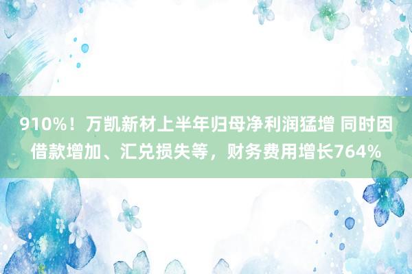 910%！万凯新材上半年归母净利润猛增 同时因借款增加、汇兑损失等，财务费用增长764%