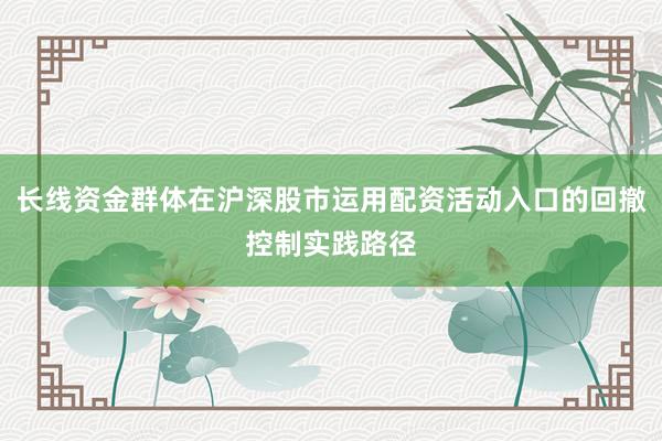 长线资金群体在沪深股市运用配资活动入口的回撤控制实践路径
