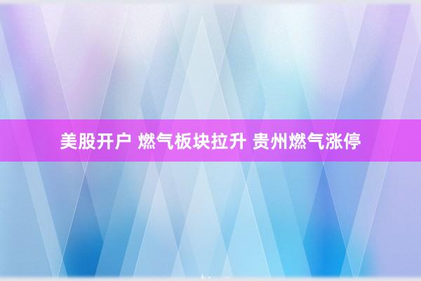 美股开户 燃气板块拉升 贵州燃气涨停