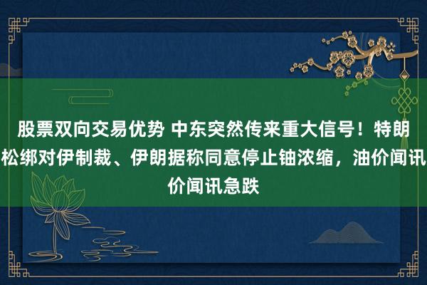 股票双向交易优势 中东突然传来重大信号!特朗普愿松绑对伊制裁、伊朗据称同意停止铀浓缩,油价闻讯急跌